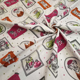 Tessuto Arredo Jacquard H 140 cm - QUADRI DI ANIMALI/POIS