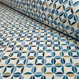 Jacquard-Möbelstoff H 140 cm – BLÄTTER UND Tupfen/SENF- UND ZUCKERPAPIER