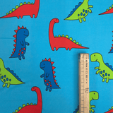 Jersey di Cotone H 150 cm - DINOSAURI/AZZURRO