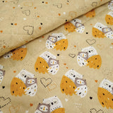 Trapuntato in tela di cotone double face H 140 cm - GUFI e CUORI MOSTARDA