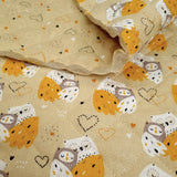 Trapuntato in tela di cotone double face H 140 cm - GUFI e CUORI MOSTARDA