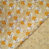 Trapuntato in tela di cotone double face H 140 cm - GUFI e CUORI MOSTARDA