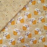 Trapuntato in tela di cotone double face H 140 cm - GUFI e CUORI MOSTARDA