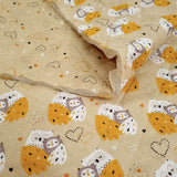 Trapuntato in tela di cotone double face H 140 cm - GUFI e CUORI MOSTARDA