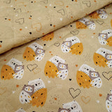 Trapuntato in tela di cotone double face H 140 cm - GUFI e CUORI MOSTARDA