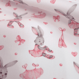 Piquet millerighe con stampa digitale H 150 cm - CONIGLIETTE BALLERINE/ROSA