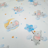 Piquet millerighe con stampa digitale H 150 cm - ELEFANTI/AZZURRO