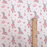 Piquet millerighe con stampa digitale H 150 cm - CONIGLIETTE BALLERINE/ROSA