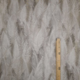 Cotone misto lino fondo grezzo H 280 cm - FOGLIE GRIGIE/TORTORA