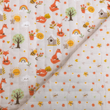 Trapuntato in tela di cotone double face H 140 cm - VOLPINE IN GIARDINO