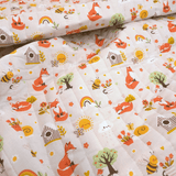 Trapuntato in tela di cotone double face H 140 cm - VOLPINE IN GIARDINO