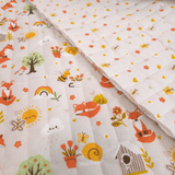 Trapuntato in tela di cotone double face H 140 cm - VOLPINE IN GIARDINO