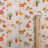 Trapuntato in tela di cotone double face H 140 cm - VOLPINE IN GIARDINO