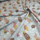 Baumwollstoff - KANINCHEN, EULEN UND IGEL H 140 cm