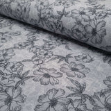 Mussola Stampata H 140 cm - FIORI GRANDI/GRIGIO