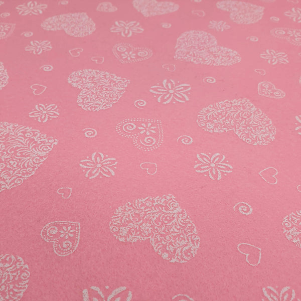 Pannolenci Stampato - Rosa/Cuori bianchi  - taglio minimo o multipli da 25 x 180 cm