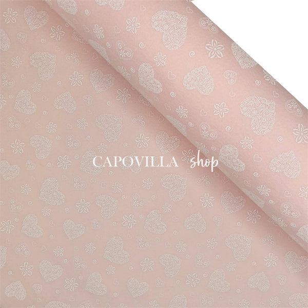 Pannolenci Stampato - Cipria/Cuori bianchi  - taglio minimo o multipli da 25 x 180 cm