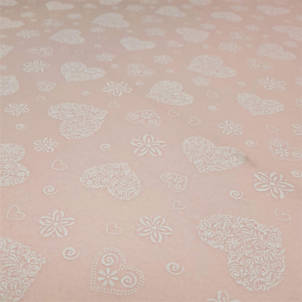 Pannolenci Stampato - Cipria/Cuori bianchi  - taglio minimo o multipli da 25 x 180 cm