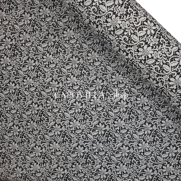Pannolenci Stampato - Nero/Pizzo bianco - taglio minimo o multipli da 25 x 180 cm