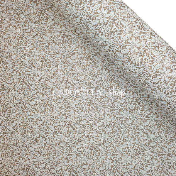 Pannolenci Stampato - Cammello/Pizzo bianco - taglio minimo o multipli da 25 x 180 cm