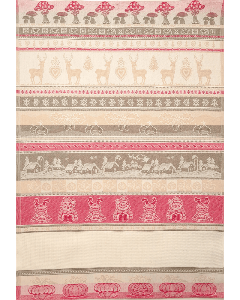 Asciugapiatti da ricamo in puro cotone - FANTASIA NATALIZIA ROSSO