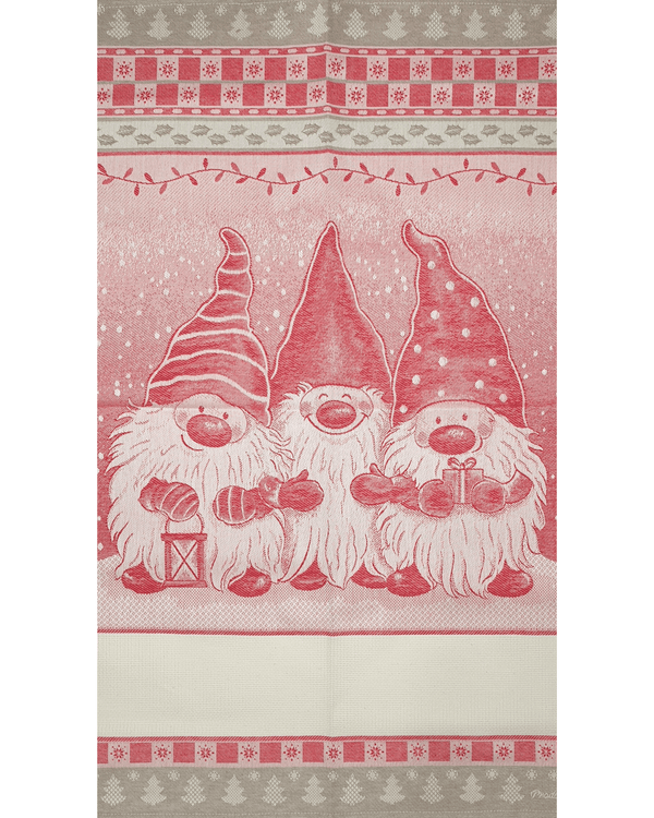 Asciugapiatti da ricamo in puro cotone - GNOMI ROSSI