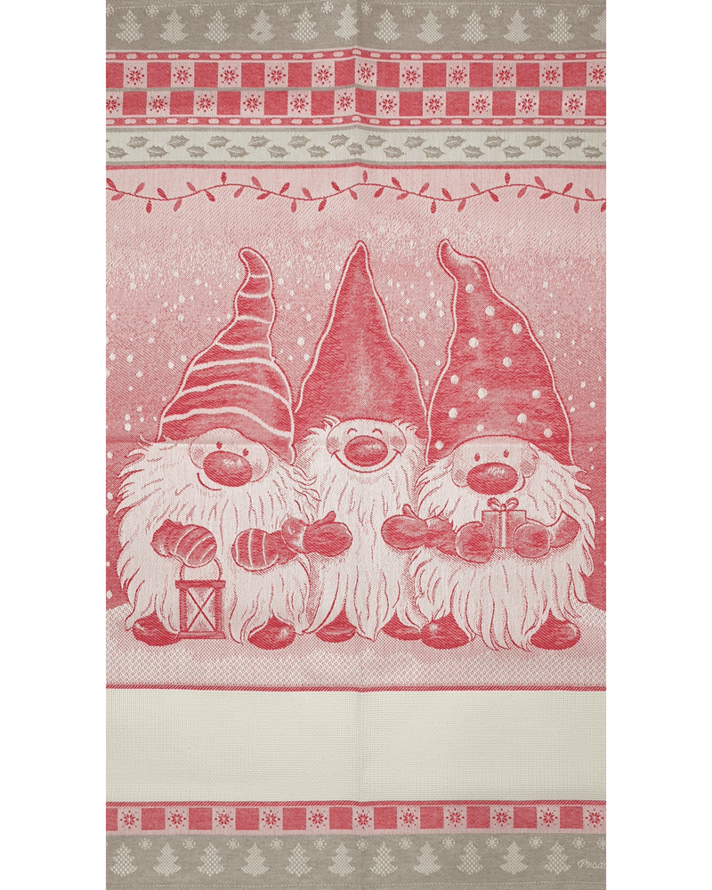 Asciugapiatti da ricamo in puro cotone - GNOMI ROSSI