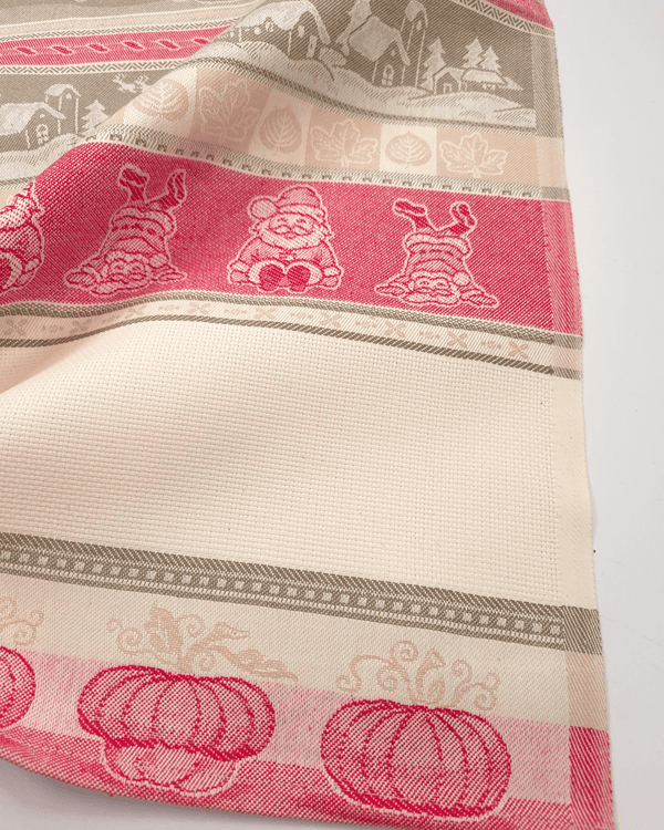 Asciugapiatti da ricamo in puro cotone - FANTASIA NATALIZIA ROSSO