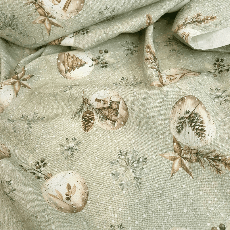Tessuto Arredo Jacquard H 140 cm - PALLINE DI NATALE/VERDE con Lurex