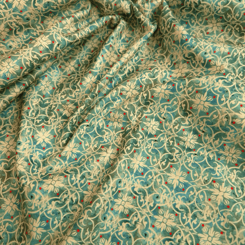 Cotone Americano H 110 cm - ORNAMENTO VERDE ACQUA