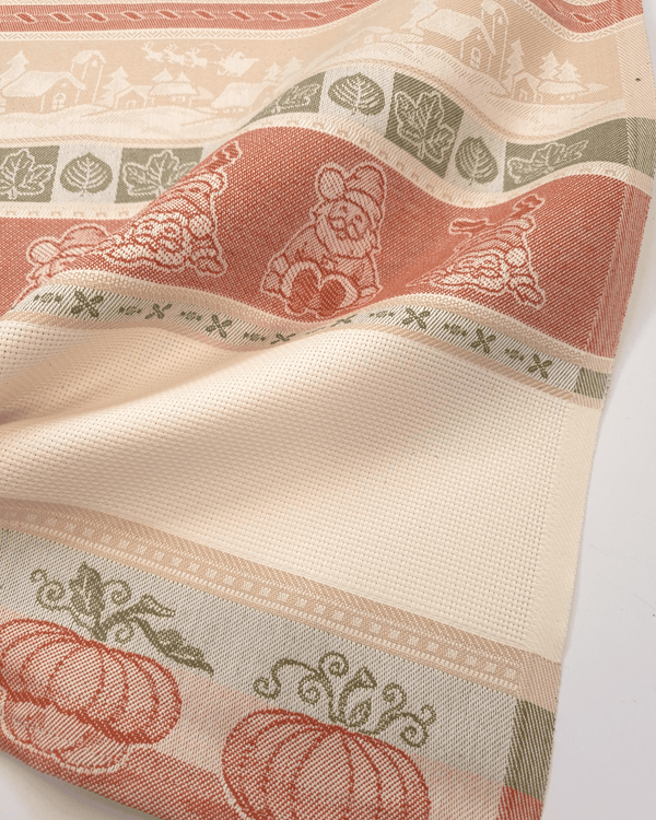 Asciugapiatti da ricamo in puro cotone - FANTASIA NATALIZIA VERDE/ARANCIO