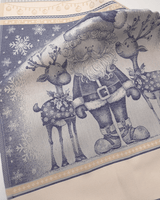 Asciugapiatti da ricamo in puro cotone - BABBO NATALE E RENNE BLU