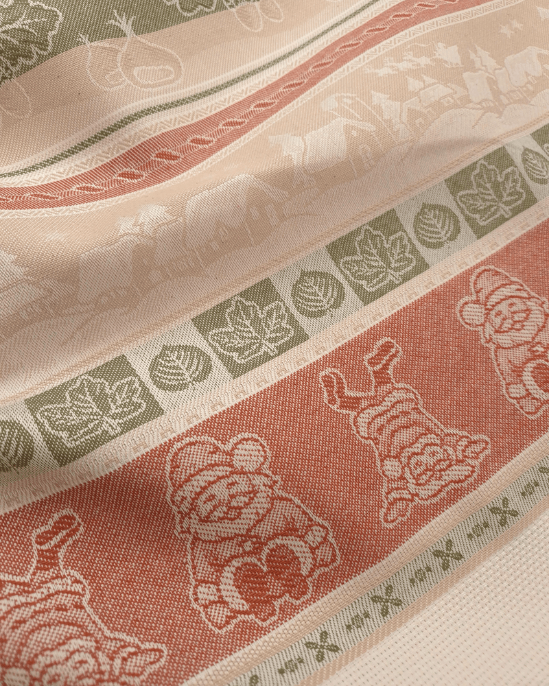 Asciugapiatti da ricamo in puro cotone - FANTASIA NATALIZIA VERDE/ARANCIO