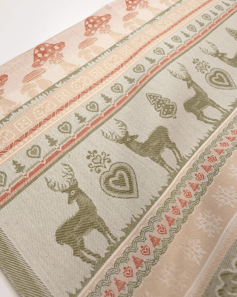 Asciugapiatti da ricamo in puro cotone - FANTASIA NATALIZIA VERDE/ARANCIO