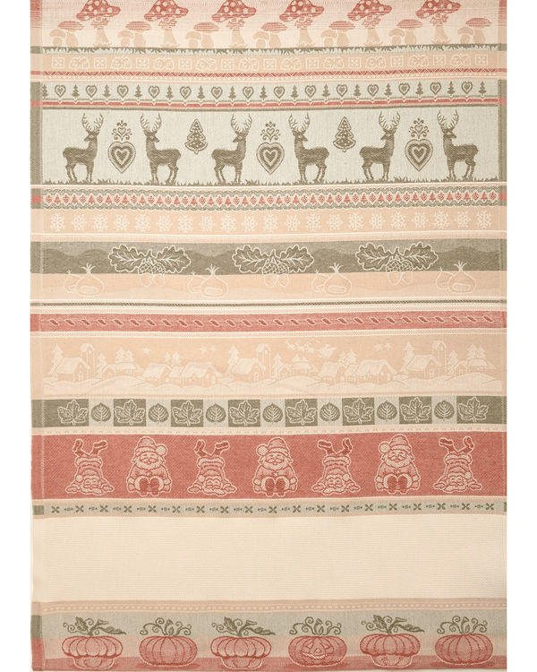 Asciugapiatti da ricamo in puro cotone - FANTASIA NATALIZIA VERDE/ARANCIO