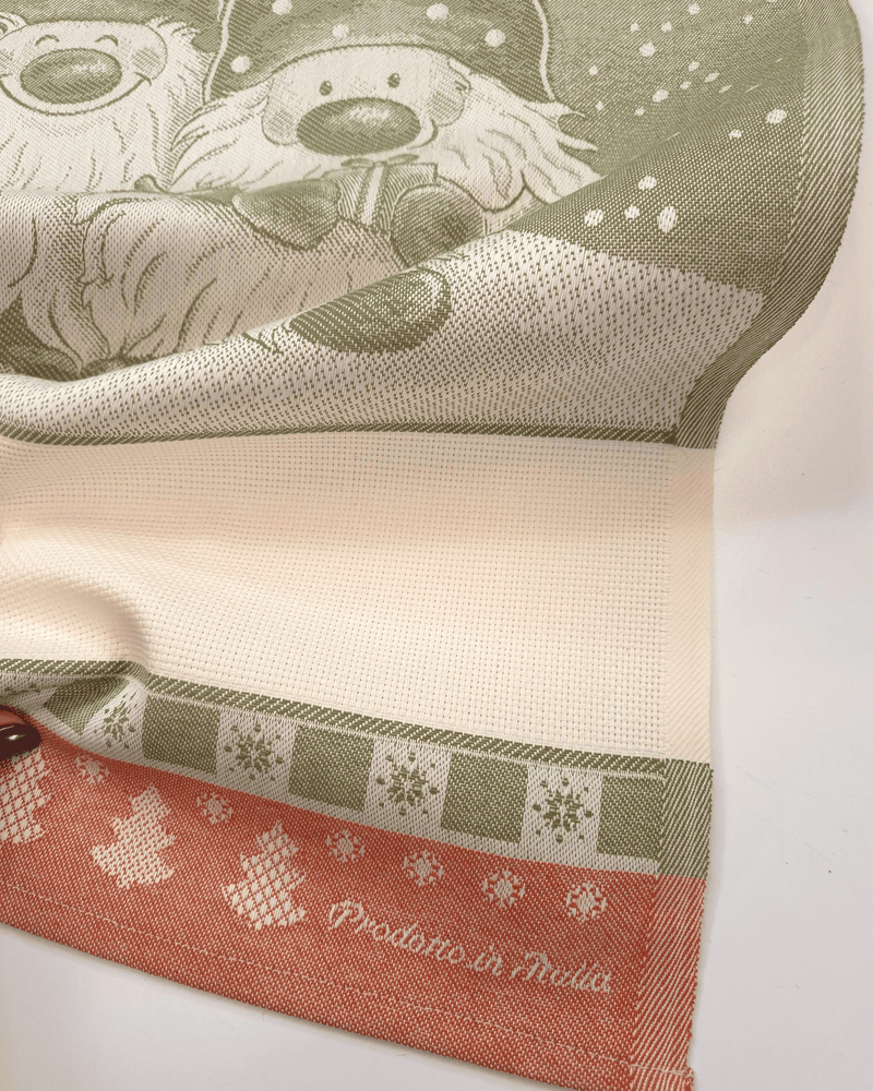 Asciugapiatti da ricamo in puro cotone - GNOMI VERDE