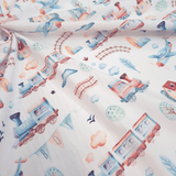 Tessuto Cotone "Collezione Baby Wonderland" H 145 cm - TRENO DEI DESIDERI
