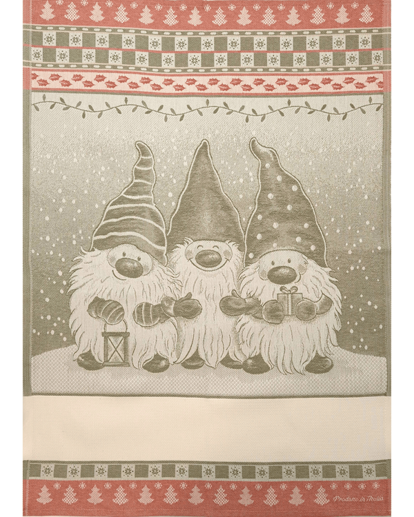 Asciugapiatti da ricamo in puro cotone - GNOMI VERDE