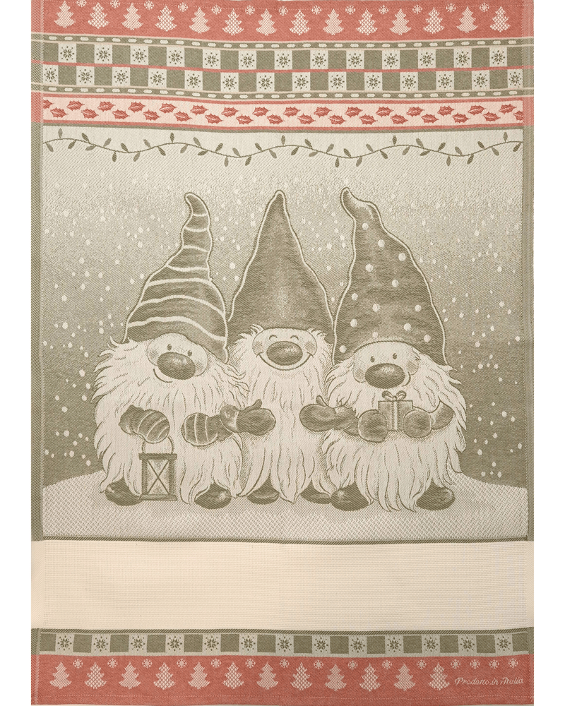 Asciugapiatti da ricamo in puro cotone - GNOMI VERDE