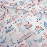 Tessuto Cotone "Collezione Baby Wonderland" H 145 cm - TRENO DEI DESIDERI