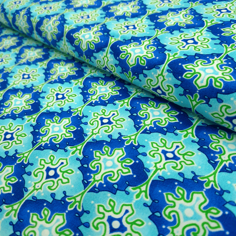Cotone Americano H 110 cm - ARABESCO BLU/VERDE