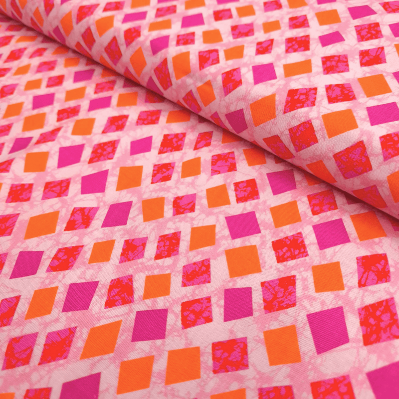 Cotone Americano H 110 cm - ROMBI ROSA/ARANCIO