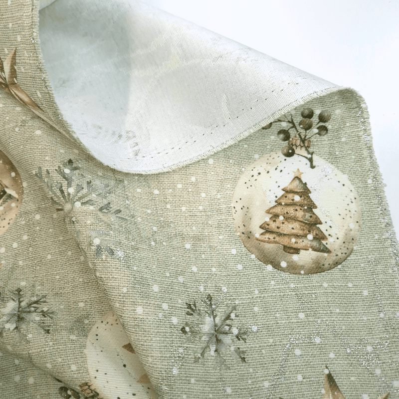 Tessuto Arredo Jacquard H 140 cm - PALLINE DI NATALE/VERDE con Lurex