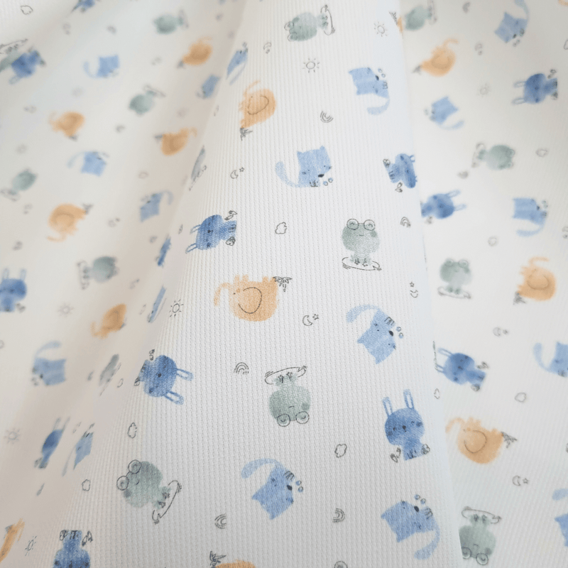 Piquet millerighe con stampa digitale H 150 cm - ANIMALETTI/AZZURRO