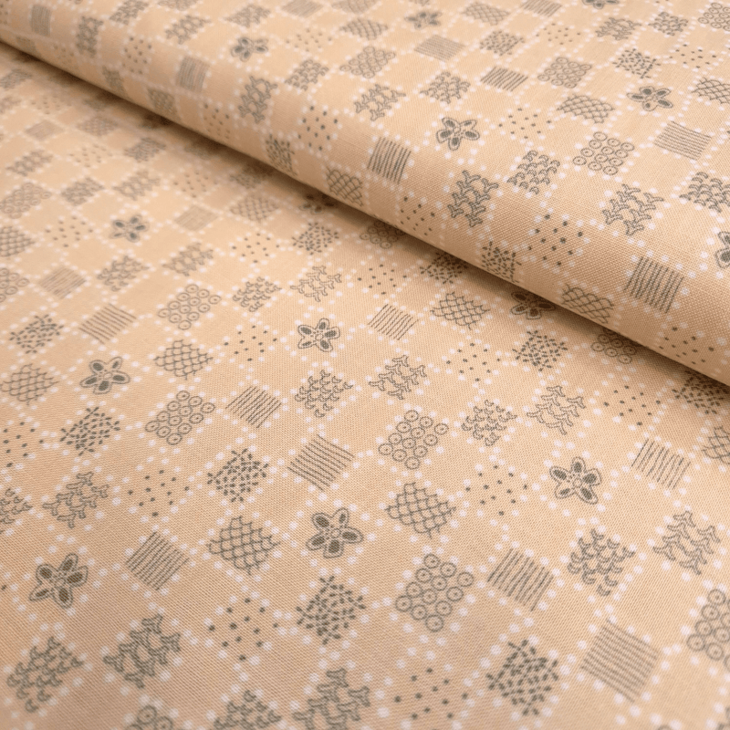 Cotone Americano H 110 cm - FANTASIA BEIGE/VERDE SALVIA
