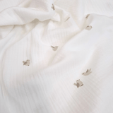 Mussola di Cotone Doppia Garza H 140 cm - UCCELLINI/LATTE