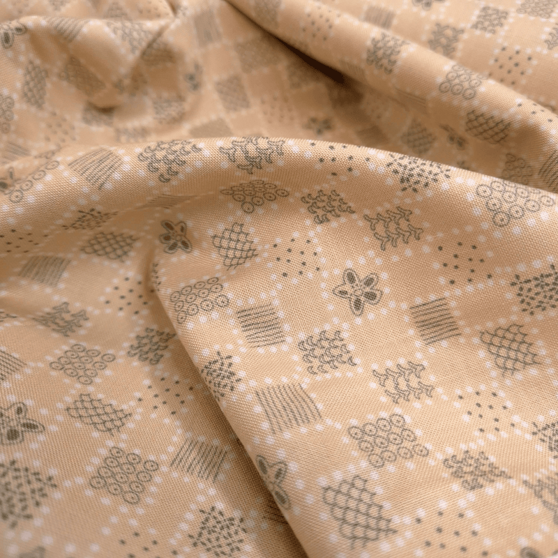 Cotone Americano H 110 cm - FANTASIA BEIGE/VERDE SALVIA