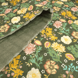 Trapuntato in tela di cotone double face H 140 cm - FIORI/VERDONE