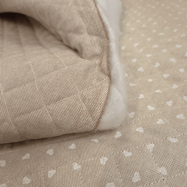 Trapuntato in misto cotone double face H 140 cm - GREZZO CUORICINI BIANCHI
