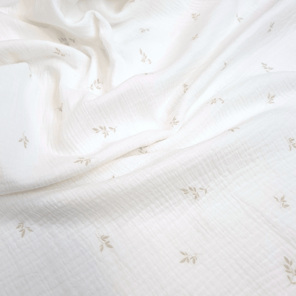 Mussola di Cotone Doppia Garza H 140 cm - LATTE FOGLIOLINE BEIGE